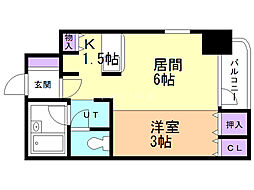 サンシャインシティ弐番館 1DKの間取図画像