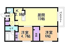 札幌市中央区南十五条西8丁目マンション 2LDKの間取図画像