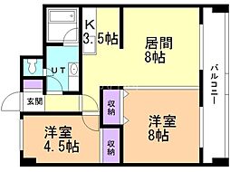 京王山鼻マンション 2LDKの間取図画像