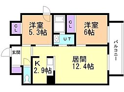 Partire桑園 2LDKの間取図画像