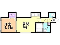 ハピネス 1DKの間取図画像