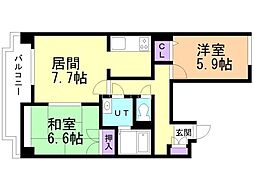 ルミファ中の島 2DKの間取図画像