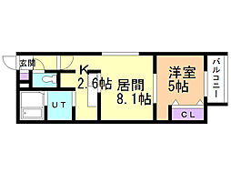 ブランシャール行啓通 1LDKの間取図画像
