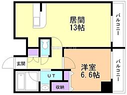 シティーコート北1条 1LDKの間取図画像