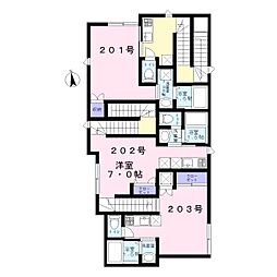 ラルーチェ 2階ワンルームの間取り