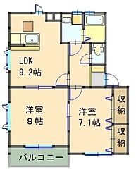 ドミールA・Ｋ 2階2LDKの間取り