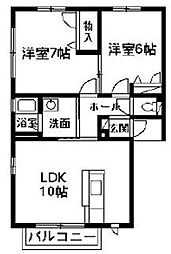 クレストコート 1階2LDKの間取り