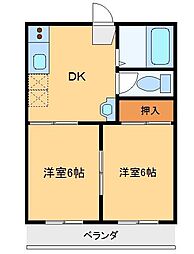 野村ハイツ 2階2DKの間取り
