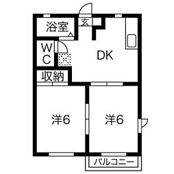 サントノーレA 1階2DKの間取り