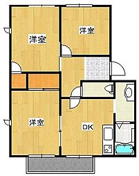 グランドール山王C 2階3DKの間取り