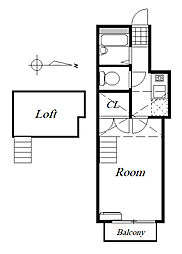 パレス伊勢崎第二 2階1Kの間取り