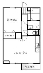 ジュネス 2階1LDKの間取り