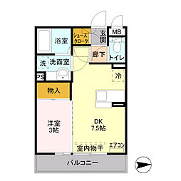 オルタシア カツラ 2階1DKの間取り