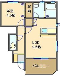 プルミエールB 1階1LDKの間取り