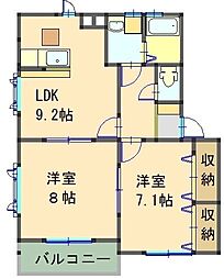 ドミールA・Ｋ 1階2LDKの間取り