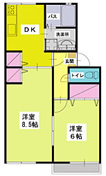 ドミール長谷川 2階2DKの間取り