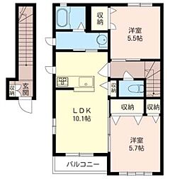 スカイピクシー 2階2LDKの間取り