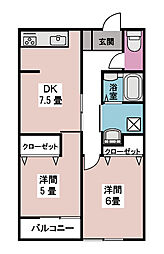 サンパレス新田 2階2DKの間取り