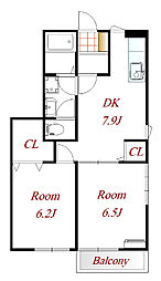 カーサカネジョウB 2DKの間取図画像