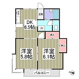 フェニックスII 1階2DKの間取り