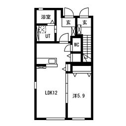 ルピナス 2階1LDKの間取り