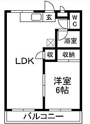モギハイツC 2階1LDKの間取り