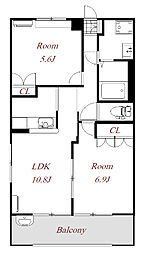 サンプレイス 1階2LDKの間取り