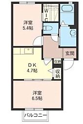 アネーロB 2DKの間取図画像