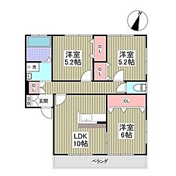 ハニーハウスB 3LDKの間取図画像