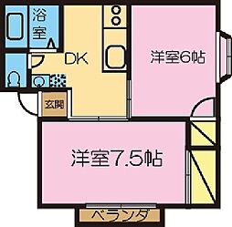ミカドヒルズB 2DKの間取図画像
