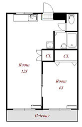 プリムヴェール須永A 1LDKの間取図画像