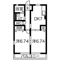 エトワール韮塚 2DKの間取図画像