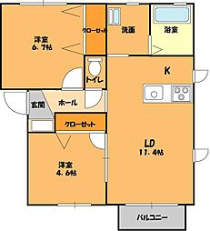 カロスクレーネ 2LDKの間取図画像