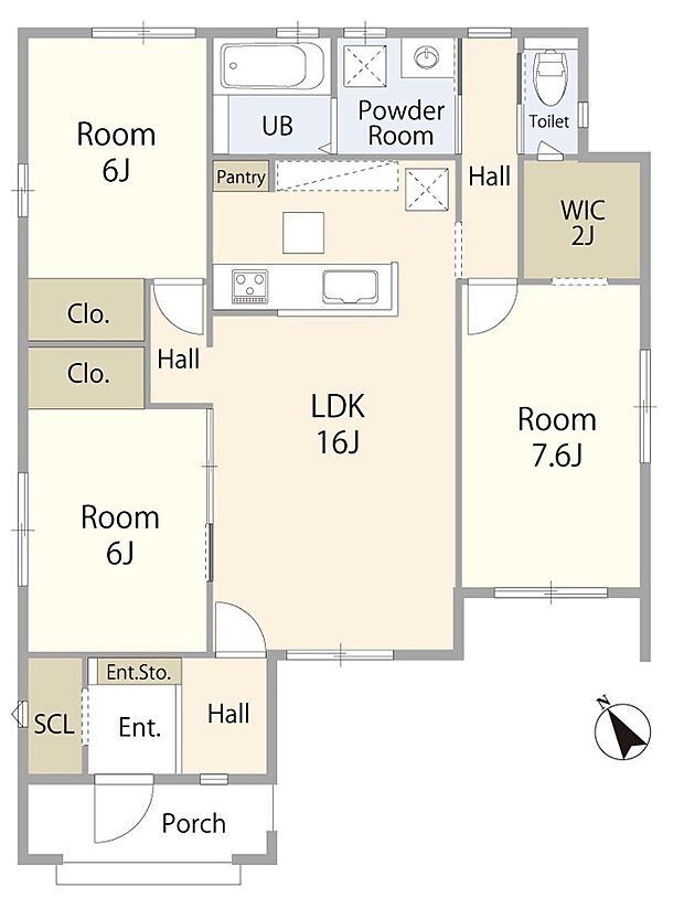 人気の平屋3LDK 家の中心にLDKがくることで、自然と家族が集まる間取りに。