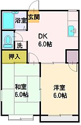 ホット・スタッフA 2DKの間取図画像