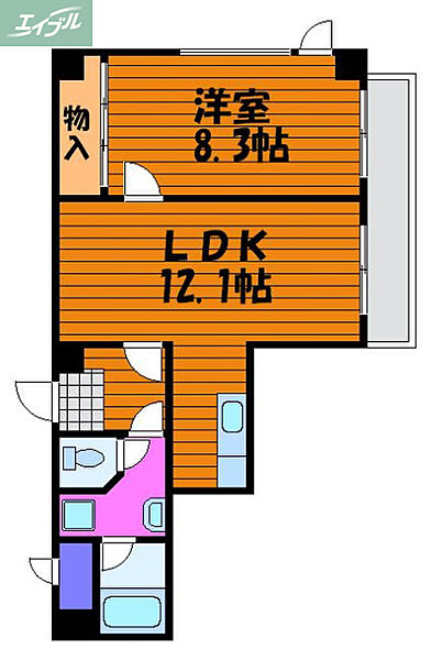 岡山県岡山市北区西古松2丁目(賃貸マンション2LDK・4階・47.25㎡)の写真 その2