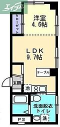 JR宇野線 大元駅 徒歩15分の賃貸マンション 2階1LDKの間取り