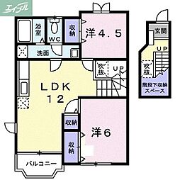 岡山電気軌道清輝橋線 清輝橋駅 徒歩27分の賃貸アパート 2階2LDKの間取り