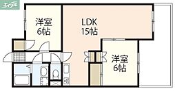 岡山電気軌道清輝橋線 清輝橋駅 徒歩29分の賃貸マンション 2階2LDKの間取り
