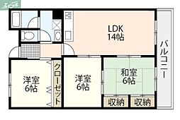 JR伯備線 北長瀬駅 徒歩17分の賃貸マンション 4階3LDKの間取り