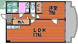 JR宇野線 大元駅 徒歩8分の賃貸マンション 5階1LDKの間取り