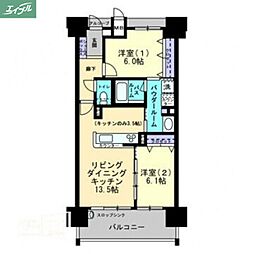 JR宇野線 大元駅 徒歩8分の賃貸マンション 8階2LDKの間取り