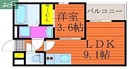 JR宇野線 大元駅 徒歩20分の賃貸アパート 2階1LDKの間取り