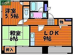 JR宇野線 大元駅 徒歩8分の賃貸マンション 4階2LDKの間取り