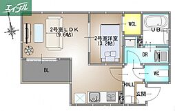 岡山電気軌道清輝橋線 清輝橋駅 徒歩13分の賃貸アパート 3階1LDKの間取り