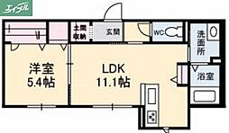 JR宇野線 大元駅 徒歩10分の賃貸マンション 1階1LDKの間取り