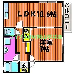 アローズカーサモノプラス福富東A 1LDKの間取図画像