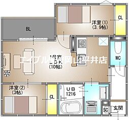 岡山市中区小橋町1丁目アパート 2LDKの間取図画像