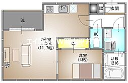 岡山市中区小橋町1丁目アパート 1LDKの間取図画像