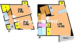 岡山電気軌道東山本線 東山・おかでんミュージアム駅駅 徒歩5分の賃貸タウンハウス 1階2LDKの間取り